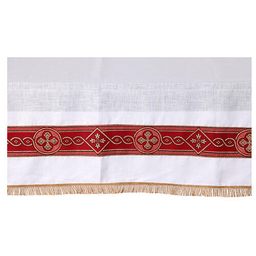 Nappe blanche 100% lin bande rouge croix 3