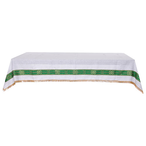 Altar cloth with green galloon, golden crosses, 100% linen 1