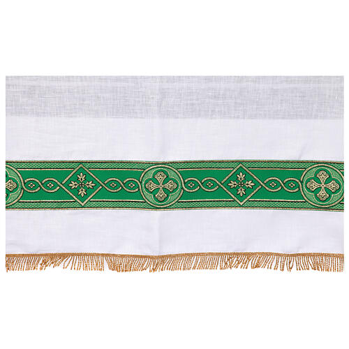 Altar cloth with green galloon, golden crosses, 100% linen 4