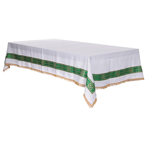 Altar cloth with green galloon, golden crosses, 100% linen 5