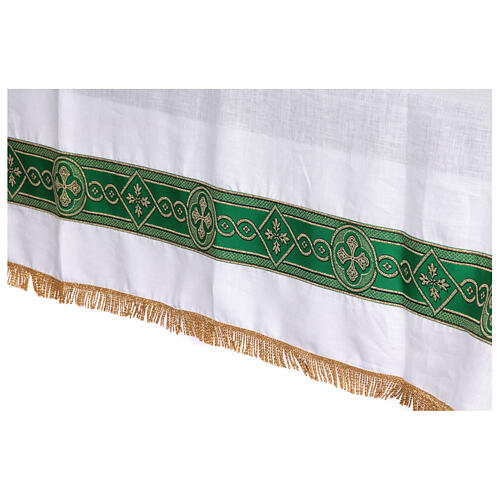 Altar cloth with green galloon, golden crosses, 100% linen 8
