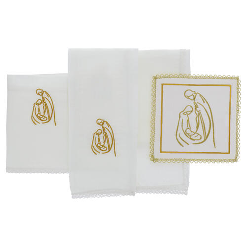 Altar linens with half fine thread embroidery of the Holy Family 2