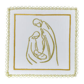Altar linens with half fine thread embroidery of the Holy Family, cotton and silk