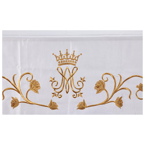Marian altar cloth with golden embroidery and crystals, shining satin, 60x40 in 3