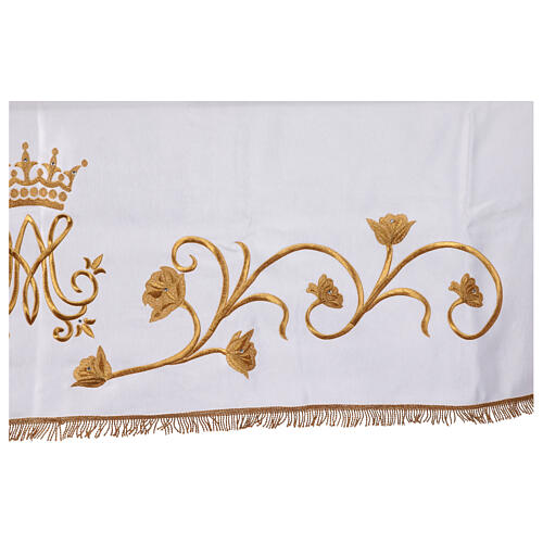 Marian altar cloth with golden embroidery and crystals, shining satin, 60x40 in 5