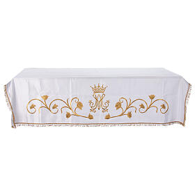 Toalha mariana para altar bordada ouro cristais cetim brilhante 160x100 cm