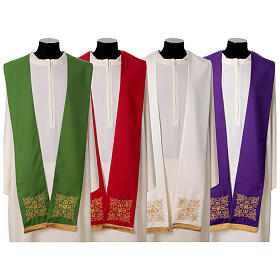 Priest stole with square embroidery and crystals, Vatican fabric, 4 colours