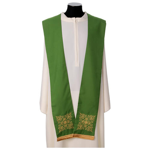 Priest stole with square embroidery and crystals, Vatican fabric, 4 colours 2