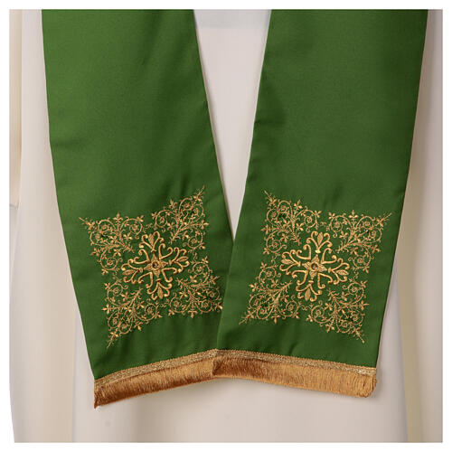 Priest stole with square embroidery and crystals, Vatican fabric, 4 colours 3