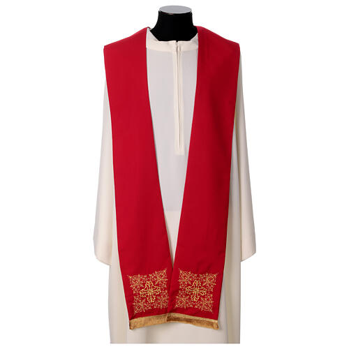 Priest stole with square embroidery and crystals, Vatican fabric, 4 colours 4