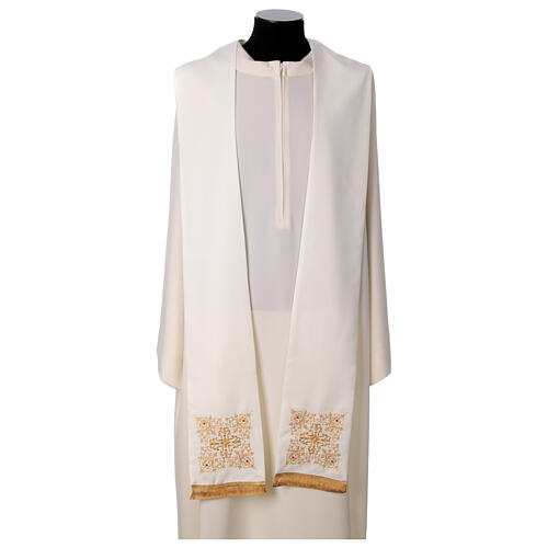 Priest stole with square embroidery and crystals, Vatican fabric, 4 colours 6