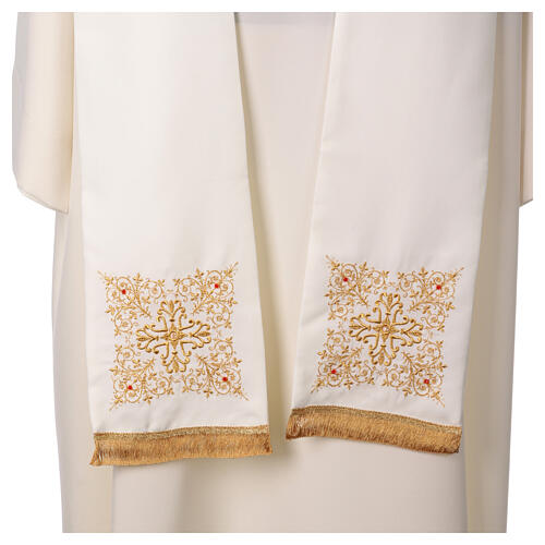Priest stole with square embroidery and crystals, Vatican fabric, 4 colours 7