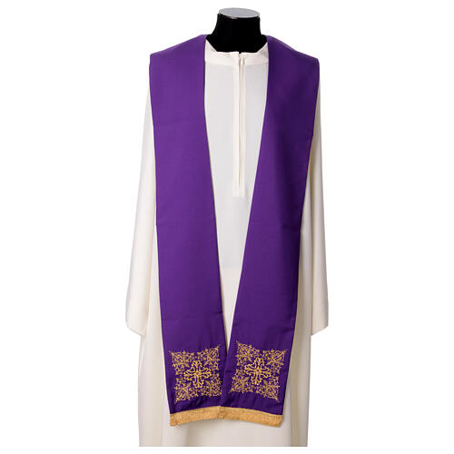 Priest stole with square embroidery and crystals, Vatican fabric, 4 colours 8