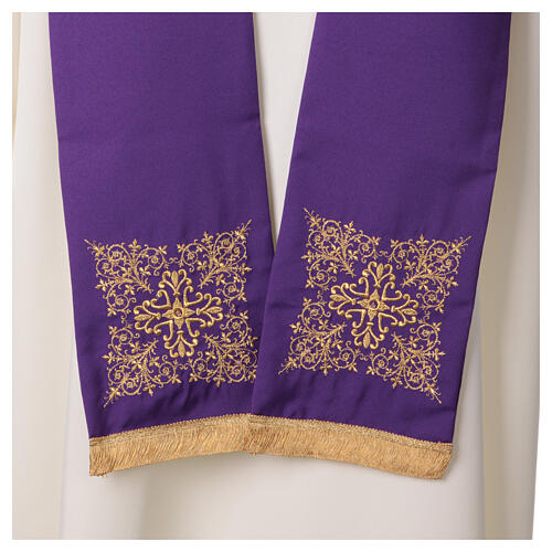 Priest stole with square embroidery and crystals, Vatican fabric, 4 colours 9