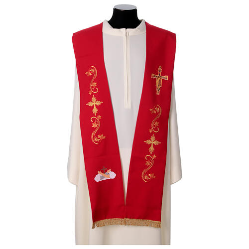 Estola símbolos franciscanos bordados tecido poliéster 2