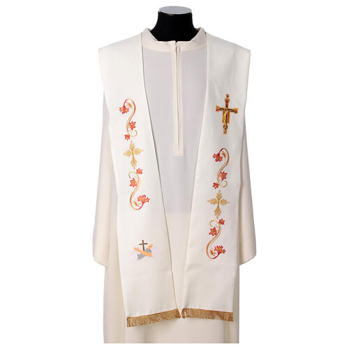 Estola símbolos franciscanos bordados tecido poliéster 3