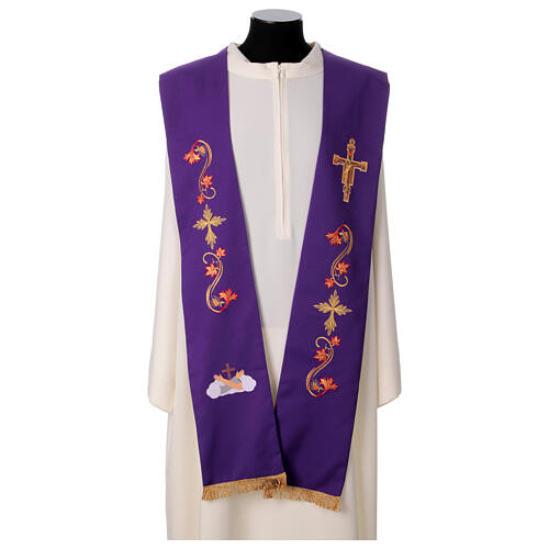 Estola símbolos franciscanos bordados tecido poliéster 4