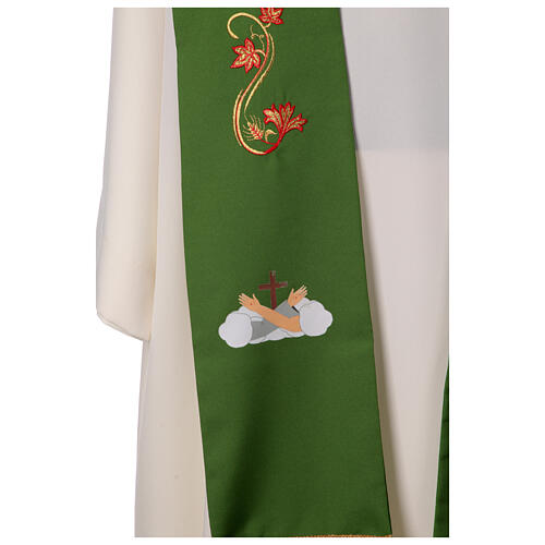 Estola símbolos franciscanos bordados tecido poliéster 6