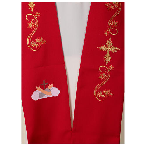 Estola símbolos franciscanos bordados tecido poliéster 8