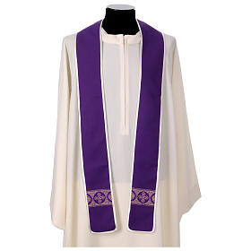 Two-tone priest stole with white purple polyester applied edge