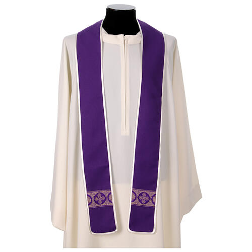 Two-tone priest stole with white purple polyester applied edge 1