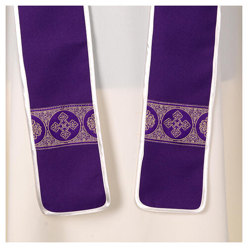 Two-tone priest stole with white purple polyester applied edge 4