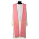 Pink stole with golden embroidery, IHS and cross, 100% polyester s1