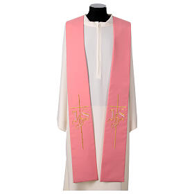 Pink stole 100% polyester IHS gold cross