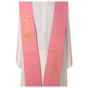 Pink polyester stole with ear of wheat and flame