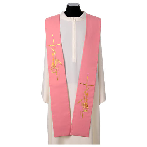 Pink polyester stole with ear of wheat and flame 1