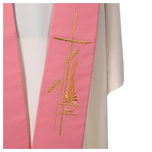 Pink polyester stole with ear of wheat and flame 3