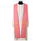 Pink polyester stole with golden cross, IHS and ear of wheat s1