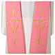 Pink polyester stole with golden cross, IHS and ear of wheat s2