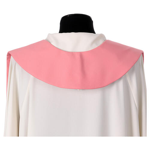 Single color pink polyester stole with IHS gold cross and ears 3