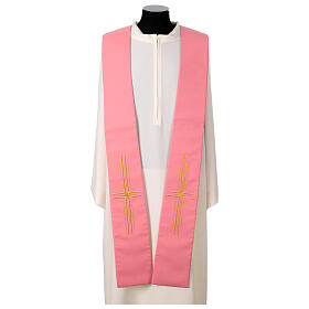 Pink polyester stole with golden cross
