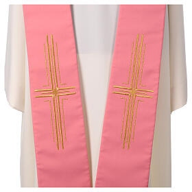 Single color pink stole 100% polyester with gold cross