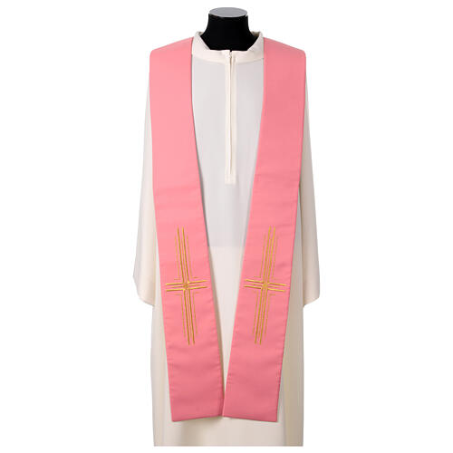 Single color pink stole 100% polyester with gold cross 1