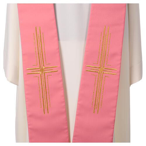 Single color pink stole 100% polyester with gold cross 2