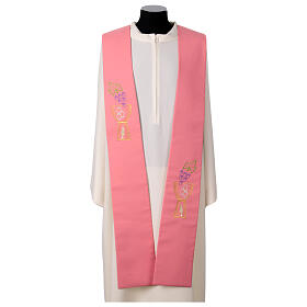 Pink polyester stole with grapes, chalice, fish and bread