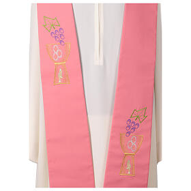 Pink polyester stole with grapes, chalice, fish and bread