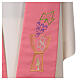 Pink polyester stole with grapes, chalice, fish and bread s3