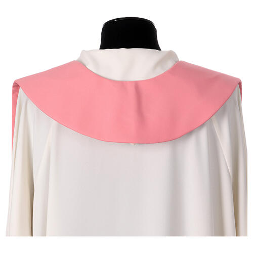 Pink polyester stole with golden embroidery, Chi-Rho, wheat, fish and bread 3