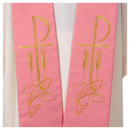 Stolone rosa 100% poliestere croce spighe pani e pesce 2