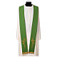 Bicoloured stole of white and green polyester, cross and wheat s1