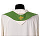 Bicoloured stole of white and green polyester, cross and wheat s5