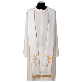 Two-tone stole, white, green, polyester cross and wheat