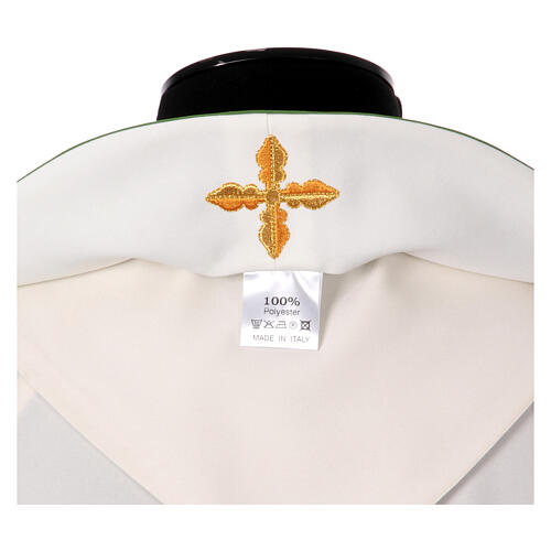 Two-tone stole, white, green, polyester cross and wheat 7