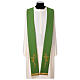 Two-tone stole, white, green, polyester cross and wheat s1