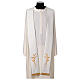 Two-tone stole, white, green, polyester cross and wheat s2