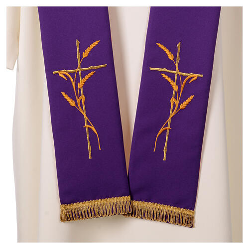 Bicoloured stole of red and purple polyester, cross and wheat 3